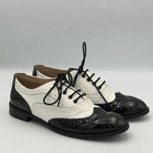 Monroe& Main Rockabilly Spectator Oxford Shoes Black White Wingtip Lace Up 10
